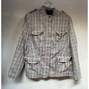 Vintage Frank Walder Women's Gray Houndstooth Plaid Jacket Four-Pockets Casual